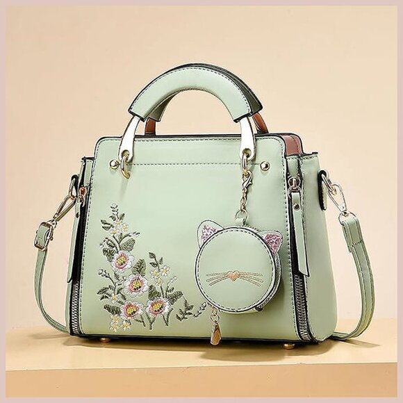 Fashion Purses and Handbags for Women Green Flower - Picture 2 of 5